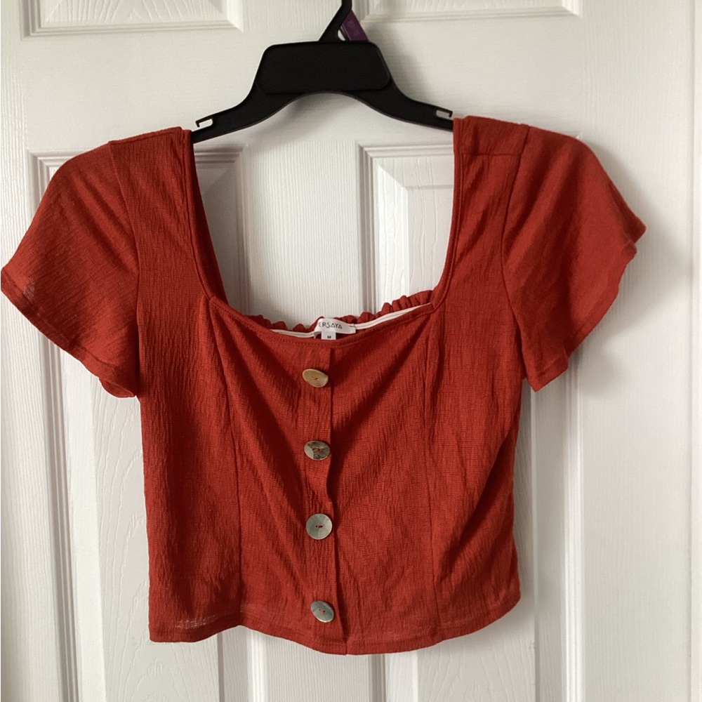 Persaya Terra Cotta Buttoned Crop Blouse